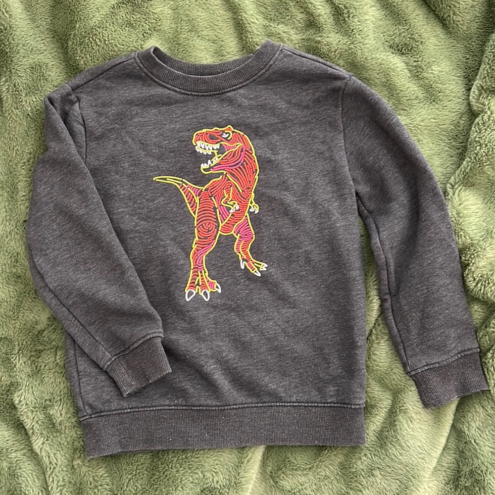 Cat & Jack dinosaur sweatshirt size XS (4/5), grey shirt with neon image